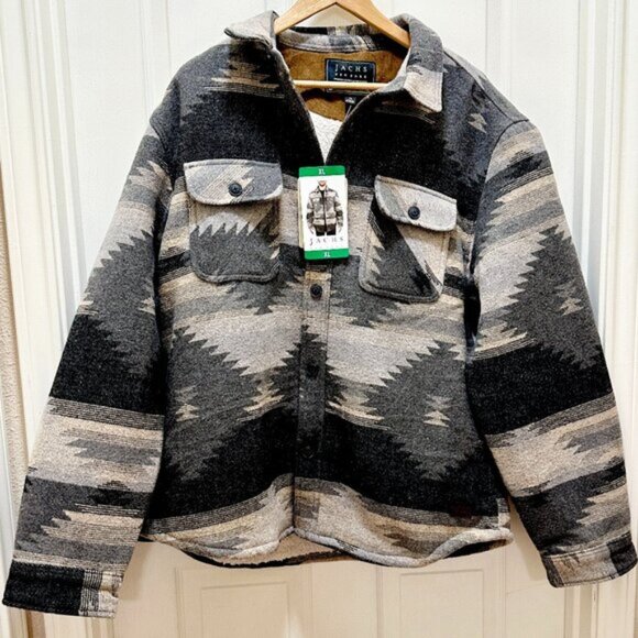 Jachs Other - Jachs New York Men's Wool Blend Sherpa Lined Jacket XL Gray Aztec Western (NEW)